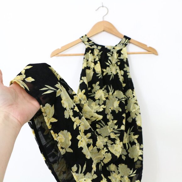 *Torrid Shirt Top Chiffon Mock Neck Halter Black Floral Tunic Blouse - Picture 3 of 9